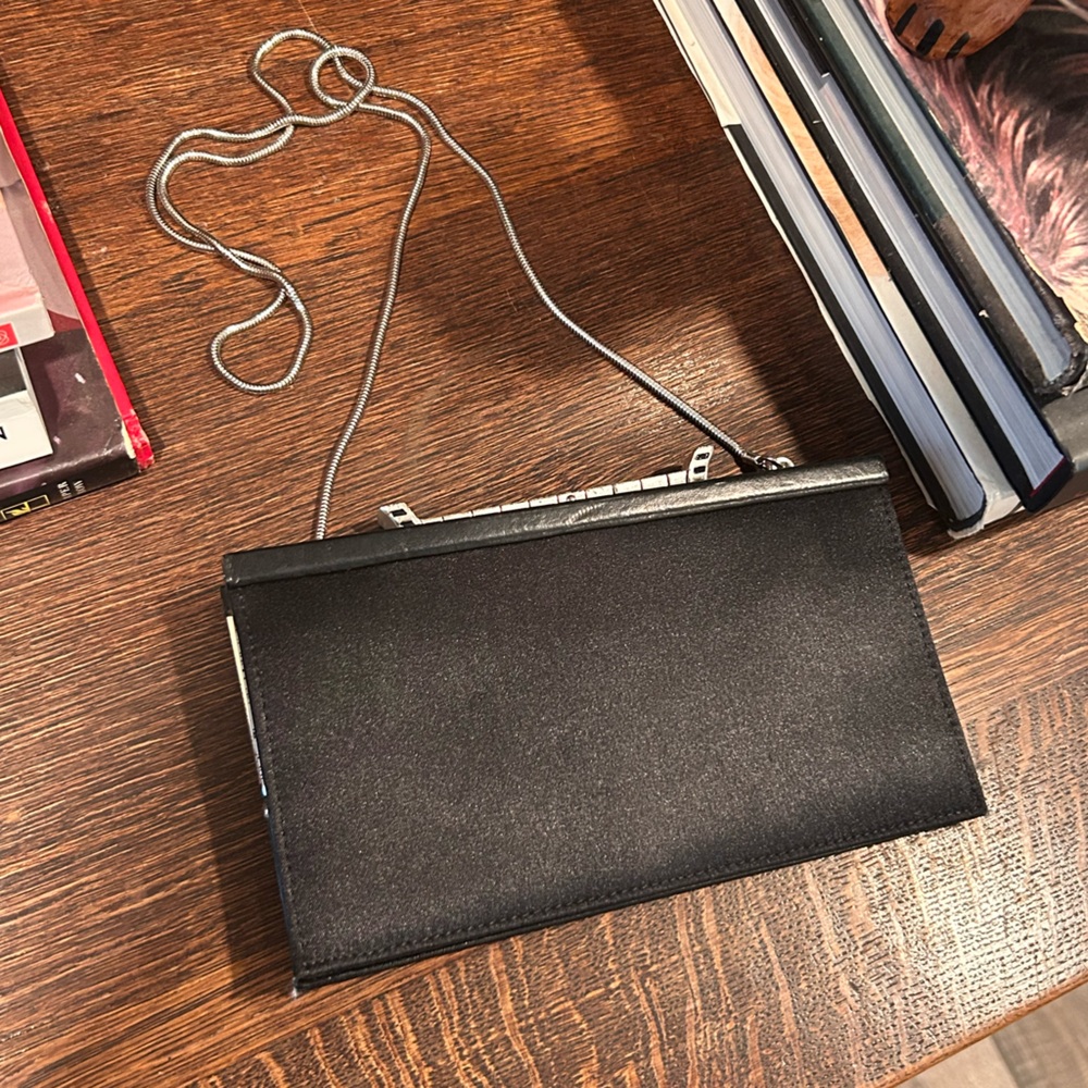Lisa Jenks 90s Black Evening Bag with Silver Chain